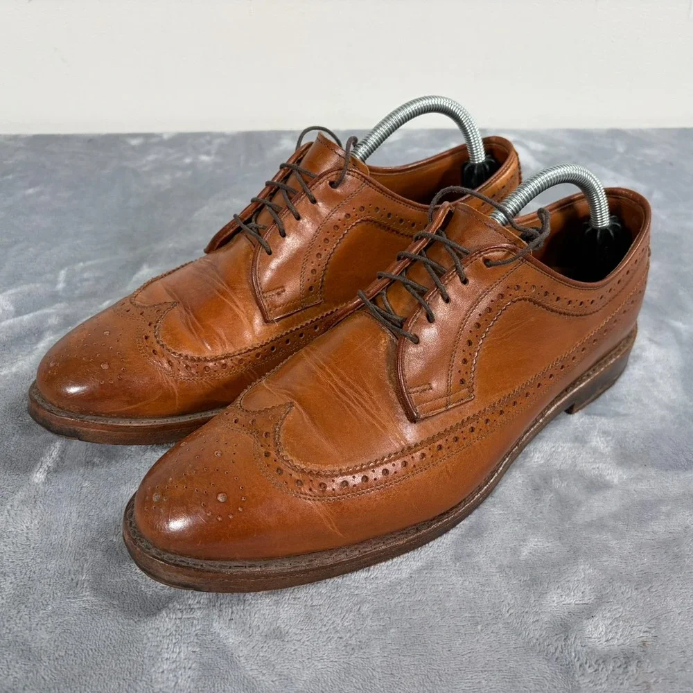Ralph Lauren Sanderson Burnished Wingtip Oxford Dress Shoes Mens 10 D Brown Tan